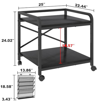 24"x20" Printer Stand with Hanging File Holder & Wheels, Black - color: Black, size: Extra Large