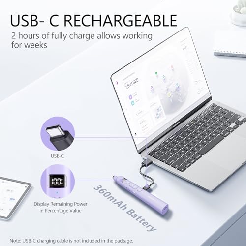 N21 Bluetooth Presentation Clicker for PowerPoint with Retractable Pointer | ①Laser Pointer②Telescopic touch pen③Countdown timer, vibration alert ④Customizable Button ⑤Rechargeable;battery level display - color: Purple - Green Pointer
