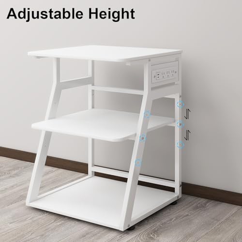 Natwind 3 Tier Large Printer Stand, 24"x20", with Charging Station,White - color: White, size: 23.6''x19.7''