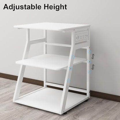 Natwind 3 Tier Large Printer Stand, 24"x20", with Charging Station,White - color: White, size: 23.6''x19.7''