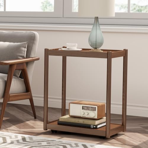 AQIMUELE Solid Wood Mobile PC Stand Floor Computer Tower AV Cart with Casters for Gaming PC Tower Stand, Large Printer Stand, Under Desk Printer cart Mobile Printer Table with Wheels for Home Office