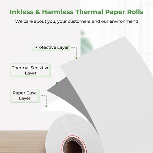 MUNBYN 2 1/4" x 50' Thermal Receipt Paper (5 Rolls), 58mm BPA Free Receipt Paper Fits All 58mm Mini Thermal POS Printer, Square Terminal Credit Card Machines - size: 2 1/4" x 50', style: 5 Rolls