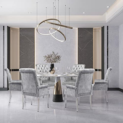 LOULENS Velvet Dining Chairs Set of 2, Dining Chairs with Arms, Grey | Upholstered, High Back, Tufted, Luxurious, Stainless Steel Leg, for Kitchen & Dining Room - color: Grey, size: 2 PCS