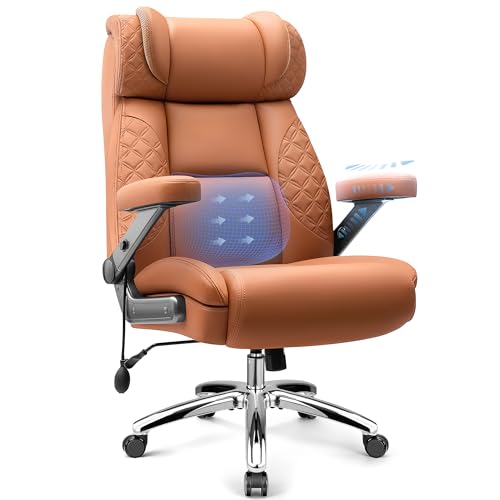 Big and Tall Office Chair for Heavy People, 500LBS Wide Seat Computer Desk Chair, Extra Large Executive Gaming Chair with Adjustable Lumbar Support and 5D Flip Arms, Comfy Heavy Duty Office Chair - color: Brown