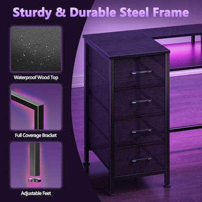 Korfile 47 Inch Gaming Computer Desk with Power Outlets,LED,5 Drawers,Black - color: Black, size: 47 Inch