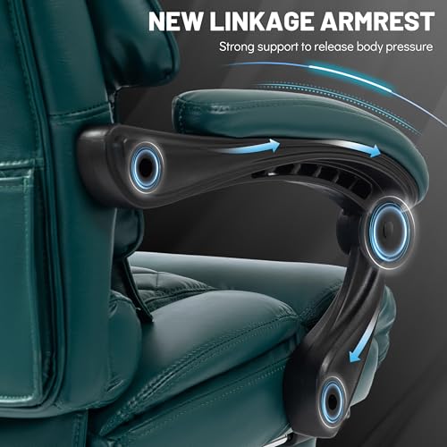 Massage Office Chair with Foot Rest,6 Points Vibration & Heat Executive Office Chairs for Heavy People,500LBS Big and Tall Office Chair,Ergonomic Reclining Desk Chair,Dual-Use Pillow,Home Office,Green - color: Green, size: 6 Point Vibration