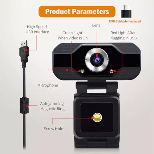 4K HD Webcam with Microphone, Noise Cancellation, Privacy Cover, Wide-Angle Lens, Auto Light Correction, Plug & Play USB Webcam for Laptop, Desktop, PC, Zoom, Skype, Stream - style: 4K
