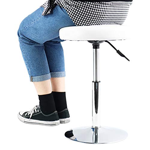 FURWOO Short Round PU Leather Shop Stool Chair Height Adjustable Step Stool Office Chair Vanity Stool Small White - color: White