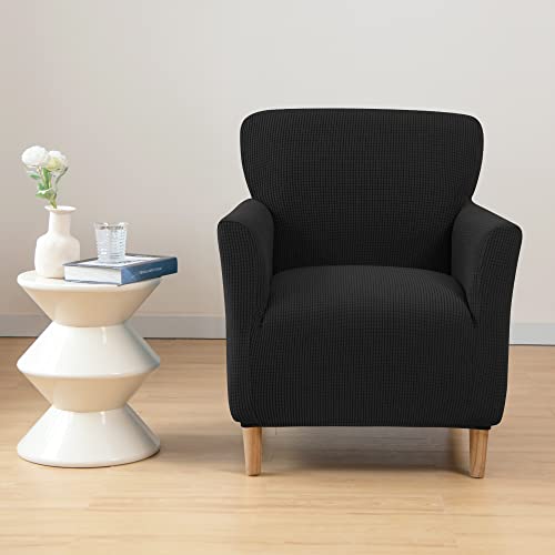 LiveGo Stretch Mid Century Modern Armchair Slipcover 1-Piece Jacquard Accent Chair Covers with Arms Soft Waterproof Chair Slipcovers for Living Room Furniture Protector Office (Black a) - color: Black a