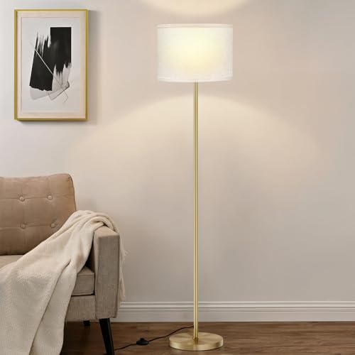 Ambimall 60'' Modern Floor Lamp with Shade, Tall Lamps for Living Room, Bedroom, Office, Dining Room, Beige Shade with Gold Pole(Without Bulb) - color: Beige Gold (1 Pcs), size: 60 Inches(Without Bulb)