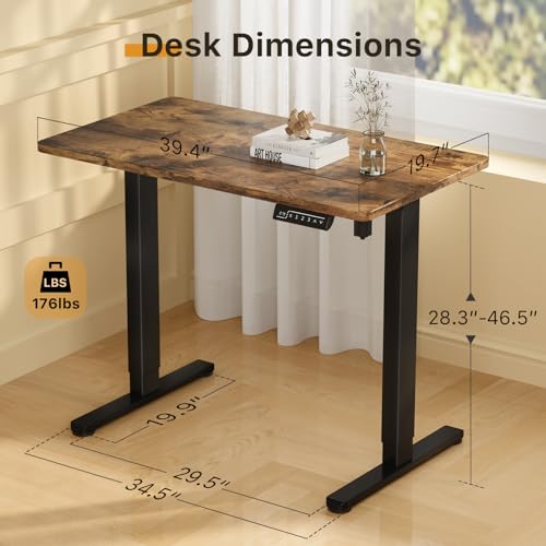 JOY worker Small Electric Computer Desk, 40" Whole Piece Height Adjustable - color: Rustic Brown, size: 40" * 20"
