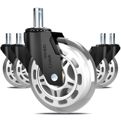3 Inch Office Chair Casters Heavy Duty (5-Pack) - 650LBS Capacity PU Wheels,Office Chair Wheels Replacement，Non-Marking Hardwood Floor Safe,Fits Standard 7/16" x 7/8" Stem Chairs - color: White, size: 11mm-Fit Most