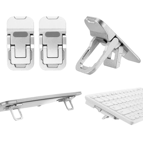 2 Pcs Portable Keyboard Riser With Dual Tilt Angle Adjustment, Foldable Laptop Stand, Mini Computer Stand for Desk, Self-Adhesive Feet for Most Keyboards (Silver) - color: Silver