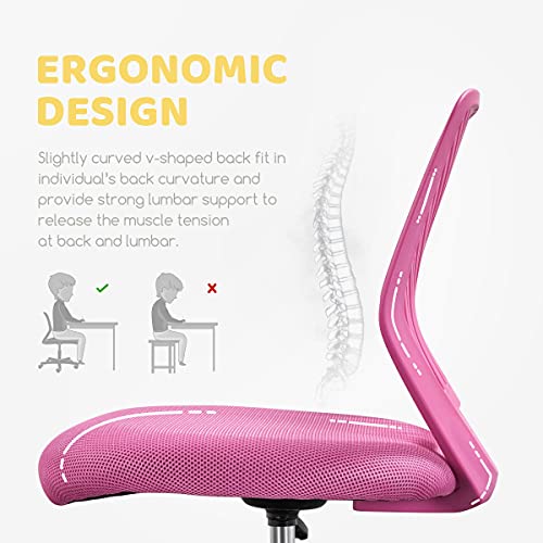 Yaheetech Small Desk Chair, Armless Adjustable Swivel Seat, Rose Red | Padded mesh seat and ventilated resin back, compact armless frame rolls and adjusts for study and small desks, holds 300 lb. - color: Rose Red
