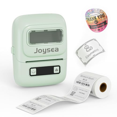 Joysea BX1 Label Maker Machine with Tape, 2 Inch Bluetooth Label Maker, Portable Thermal Label Printer with Multiple Templates for Small Business, Office, Home, School (Green, 1 Labeler+1 Roll Label)