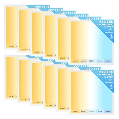 AIKVSXER 12 Pack 2x2 LED Flat Panel Light, Recessed Drop Ceiling Light Kitchen Lighting Fixtures,Bright 6500LM,0-10V Dimmable,Switchable 3000K/4000K/5000K/5700K/6500K, 30W/35W/40W/45W/50W - size: 2x2-12p