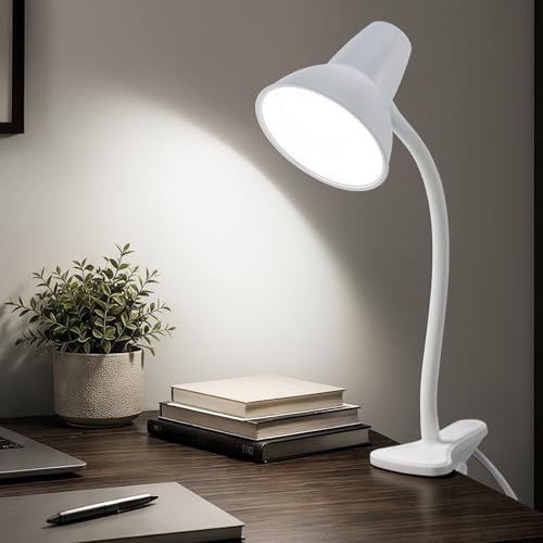 Clip On LED Desk Lamp, Flexible Arm, Eye-Caring Study Lamps for School Dorm | 4.5W Energy-Saving, Anti-tip Bedside Reading Light, Desk Lamps for College Dorm Room, Home Office, Modern Lamp with 1.6m Cord - color: Cool White