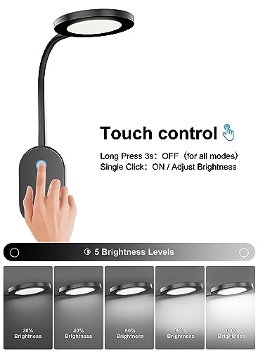 deeloop LED Wall Mounted Reading Light for Bed, Book Light for Wall Bedside Lamp with USB Output, 4 Hour Auto-Off Timer Lights，Eye-Caring Reading Lamp with 5 Dimmable 360° Rotation Headboard Light - color: Black