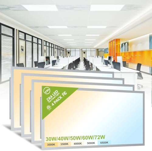 YXL 4 Pack 2x4 LED Flat Panel Light Drop Ceiling Light Fixture, 9576LM, 5CCT LED Drop Ceiling Office Light, 72W/60W/50W/40W/30W Selectable,6500K/5000K/4000K/3500K/3000K,Dimmable 0-10V,ETL - color: 2X4 FT, size: 4 Pack