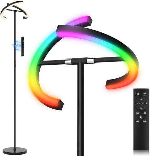 RGBCW Floor Lamp, Color Changing Standing Lamp, Modern Stepless Dimmable LED Floor Light Tall Lamp with Remote Control, 20W 3000-6000K Rotatable Floor Lamps for Living Room, Bedroom, Office - color: Black - RGB