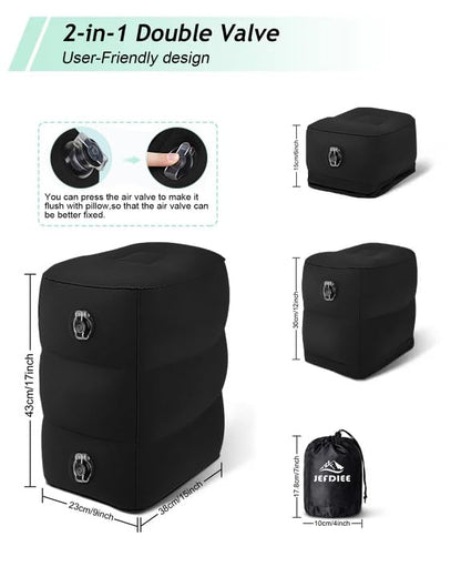 Inflatable Travel Foot Rest Pillow, Kids Airplane Bed, Adjustable 3 Layers Height Leg Rest Pillow, Adults Travel Essentials Great for Airplane, Office, Home, Trains, Cars (Black) - color: Black