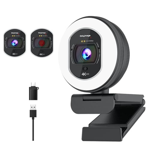 4K Webcam with Ring Light & Built-in Microphone for PC Streaming - size: 3.40 inch