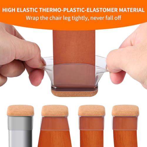 Ezprotekt 16 Pcs Rectangle Clear Silicone Chair Leg Floor Protectors with Felt, Rectangle Chair Leg Caps, Furniture Leg Covers Cups for Chair Table Desk Anti- Scratches (Fit L :1.3-1.7", W: 0.6-0.9") - size: M-Rectangle