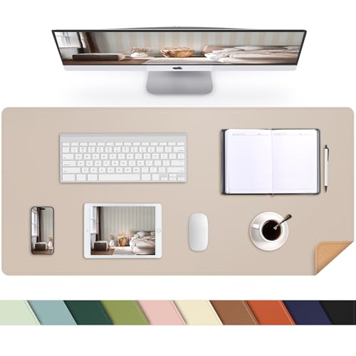 AFIING Leather Desk Mat, Beige, 31.5" x 17",Desk pad Protector - color: Beige, size: 31.5" x 17"