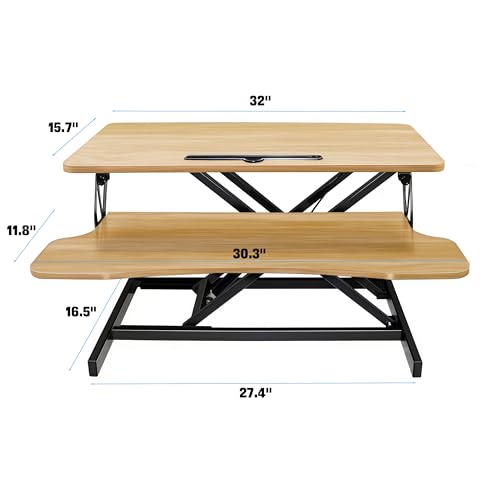 32 Inch Desk Converter Standing Computer Desk, Height Adjustable Sit to Stand Riser, Dual Monitor and Laptop Workstation with Wide Keyboard Tray (Natural) - color: Natural