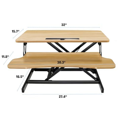32 Inch Desk Converter Standing Computer Desk, Height Adjustable Sit to Stand Riser, Dual Monitor and Laptop Workstation with Wide Keyboard Tray (Natural) - color: Natural