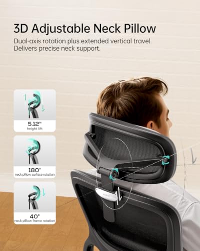 Hbada P2 Ergonomic Office Chair, Office Chair with 3D Lumbar Support, Ergonomic Chair with 3D 360° Rotation Arms & 3D Headrest, 135° Stepless Tilt Function, Black - color: Carbon Black