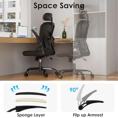 Farini Ergonomic Office Chair, Desk Chair with Headrest, Black & Dark Black | Home Office Desk Chair with Headrest, High Back Swivel Computer Chair, Armrests and Adjustable Lumbar Support - color: All Black, size: Set of 1