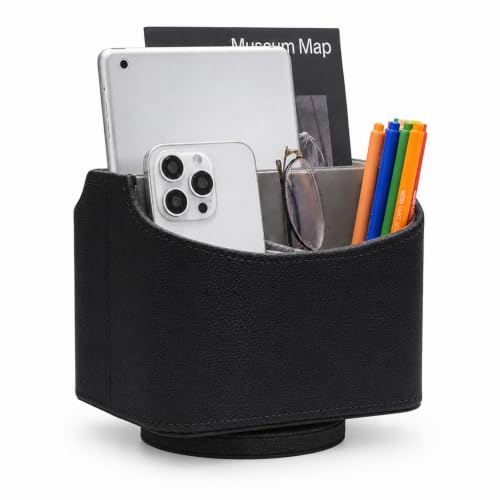 UnionBasic Rotating Desk Organizer, 360 Desk Spinning Caddy, Desktop TV Guide/Mail/Media/Remote Controller Holder Organizer,Fishskin Black - color: Fishskin Black