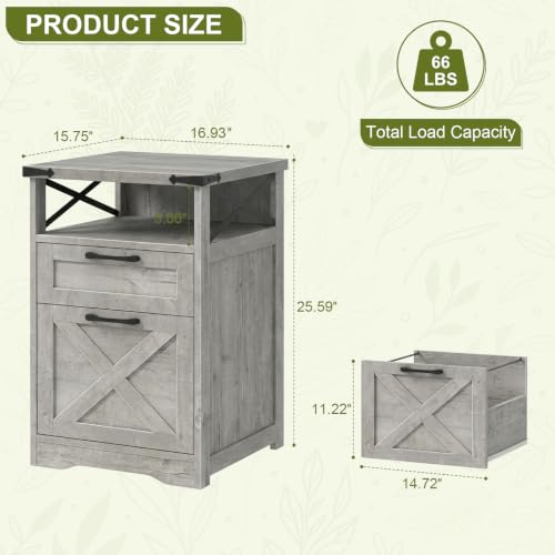 Halitaa Office Filing Vertical Cabinet with 2 Drawers, Grey | Farmhouse Filing Cabinet with Open Storage Space and Printer Stand for Hanging Files Letter/A4 for Home Office - color: Grey, style: Vertical