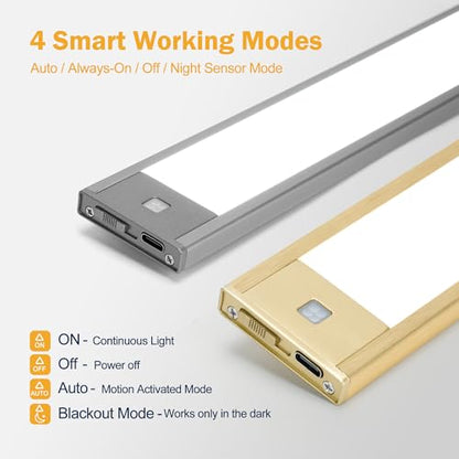 V4light Motion Sensor Cabinet Light, Rechargeable, Dimmable, 2Pcs, 9in | Silver aluminum, magnetic wireless, 1800mAh, 3 color temps & dimmable, ideal for kitchen, pantry & closets - color: Silver