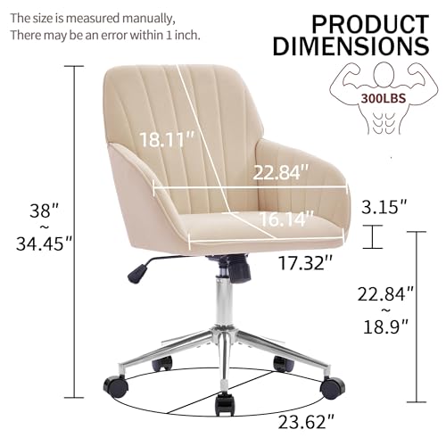 YITAI Velvet Office Desk Armchairs with Silver Base and Wheels,Modern Height Adjustable 360 Degree Swivel Upholstered Vanity Chairs for Living/Room Bedroom/Study,Khaki - color: Silver Khaki
