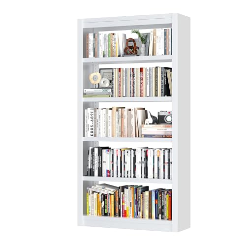 OSEILLC 69" 5-Shelf Heavy Duty Metal Bookcase, Adjustable Sturdy Bookshelf | Heavy Load Capacity, White Shelf, Anti-Tip, No-Screw Quick Assembly, Space-Saving, Fits Living Room, Garage, Bedroom - color: White, size: 69"H*31.5"W