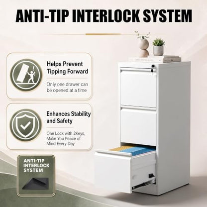 3 Drawer File Cabinet for Home Office, Vertical Filing Cabinet - color: White, size: 40.4"H - 3 Drawer