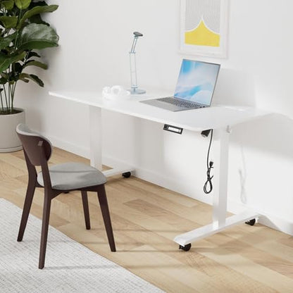 55''×24'' Electric Standing Desk with Power Outlets & Wheels, White - color: White, size: 55×24''