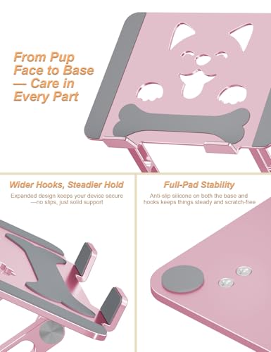 Aoviho Aluminum Laptop Stand for Desk Fit for All 10"-17.3" Laptops, Pink | Height-adjustable Notebook Holder, Ergonomic Computer Riser with Unique Puppy Cooling Vent, for Mac, Dell, Lenovo, HP - color: Rose Gold