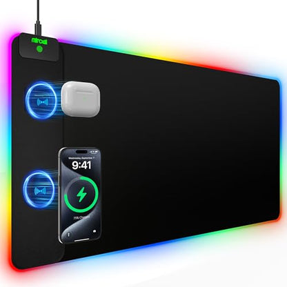 Mouse Pad with 15W Magnetic Wireless Charging 31.5x15.75 Inch, RGB Mousepad for Desk Mat, XXL Desk Pad with 11 Colors & 5 Modes, Home Office Large Keyboard Pad Waterproof Non-Slip for Gaming PC Setup - color: Black Touch Control Magnetic XXL