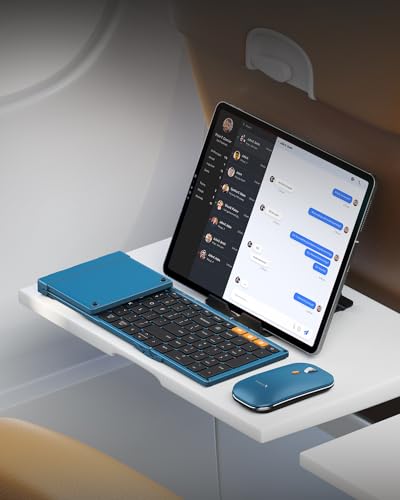 ProtoArc XKM01 Full-Size Foldable Keyboard Mouse Combo for Travel, Blue - color: Blue