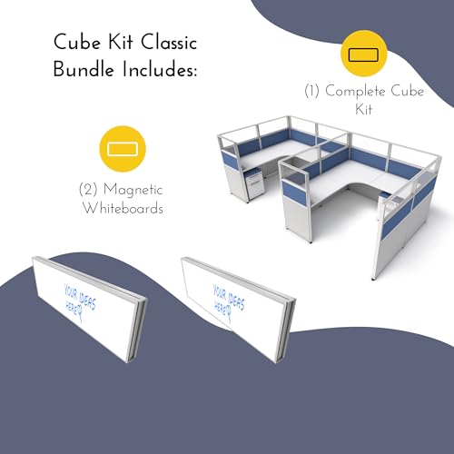 SUNLINE Office Cubicle - 7 Layout Options Modular Cubicle System with Adjustable Panels, Wall Partitions, Drawers and Magnetic Whiteboard, Customizable U/L Shaped Workstation - Blue - color: Blue
