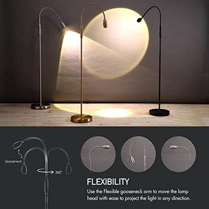 O’Bright Ray – Adjustable LED Beam Floor Lamp, Dimmable and Zoomable Spotlight, Flexible Gooseneck, Reading/Crafting Standing Lamp, Work Table Light, Brushed Nickel - color: Brushed Nickel