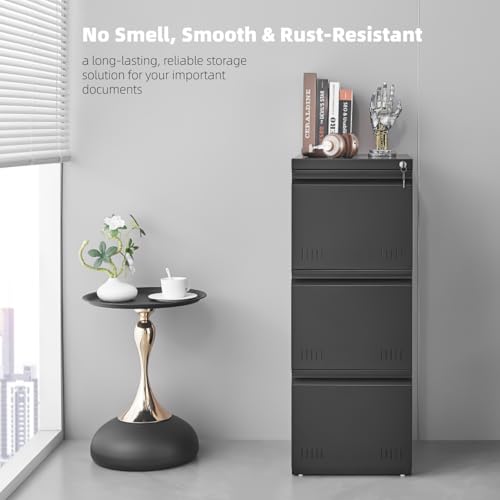 Approgreent Vertical 3 Drawer File Cabient with Lock, Metal Filing Cabinets for Home Office, Heavty Duty Office Storage Cabinet for A4/Letter/Legal (Matte Black) - color: 14-h Black