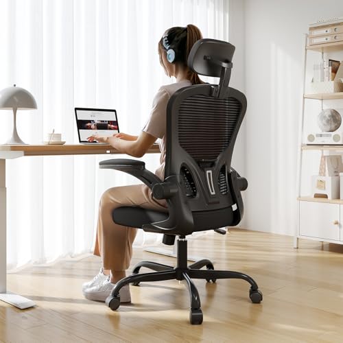 Office Chair Ergonomic Desk Chair, 330LBS Capacity, High Back Computer Chair for Long Hours Comfortable, Rolling Swivel Executive Task Chair for Home Office with Flip-up Armrests, Black - color: Black