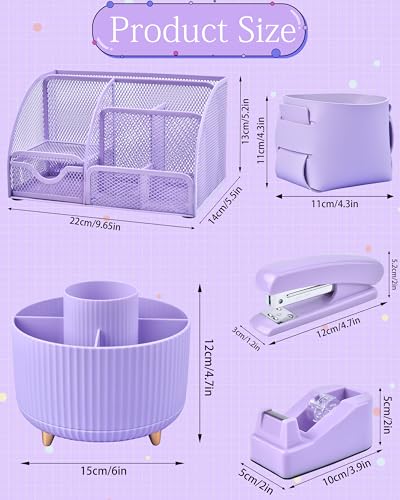 Purple Desk Accessories and Organizers with Desk Organizer and 360°Rotating Pen Holder stapler Pen and a Lot of Office Purple Office Supplies Beautifully Presented in a Gift Box - color: Purple