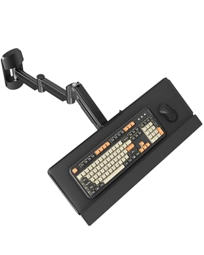 Extra Long Keyboard Wall Mount - 26 Inch Wall Mount Keyboard and Mouse Tray, Full Motion Typing Platform with Spring Arm, Holds up to 19.8 lbs, Black