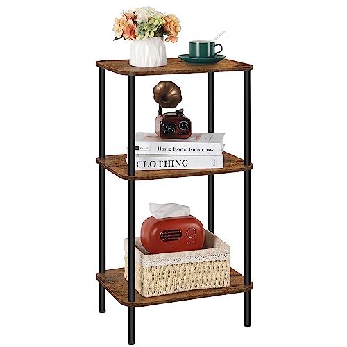 BTY 3 Tier Tall End Table Telephone Table Tall Side Table, 30" H Small End Table with Storage Shelves, Tall Nightstand for Living Room, Bedroom, Home Office,3 Tier Slim Table, Tall Side Table - color: Brown