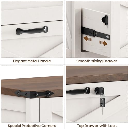 Halitaa Farmhouse Lateral File Cabinet with 2 Drawers, White and Brown - color: Rustic White and Brown, size: 2 Drawers